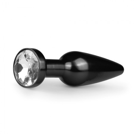 Metalen buttplug met diamant - zwart